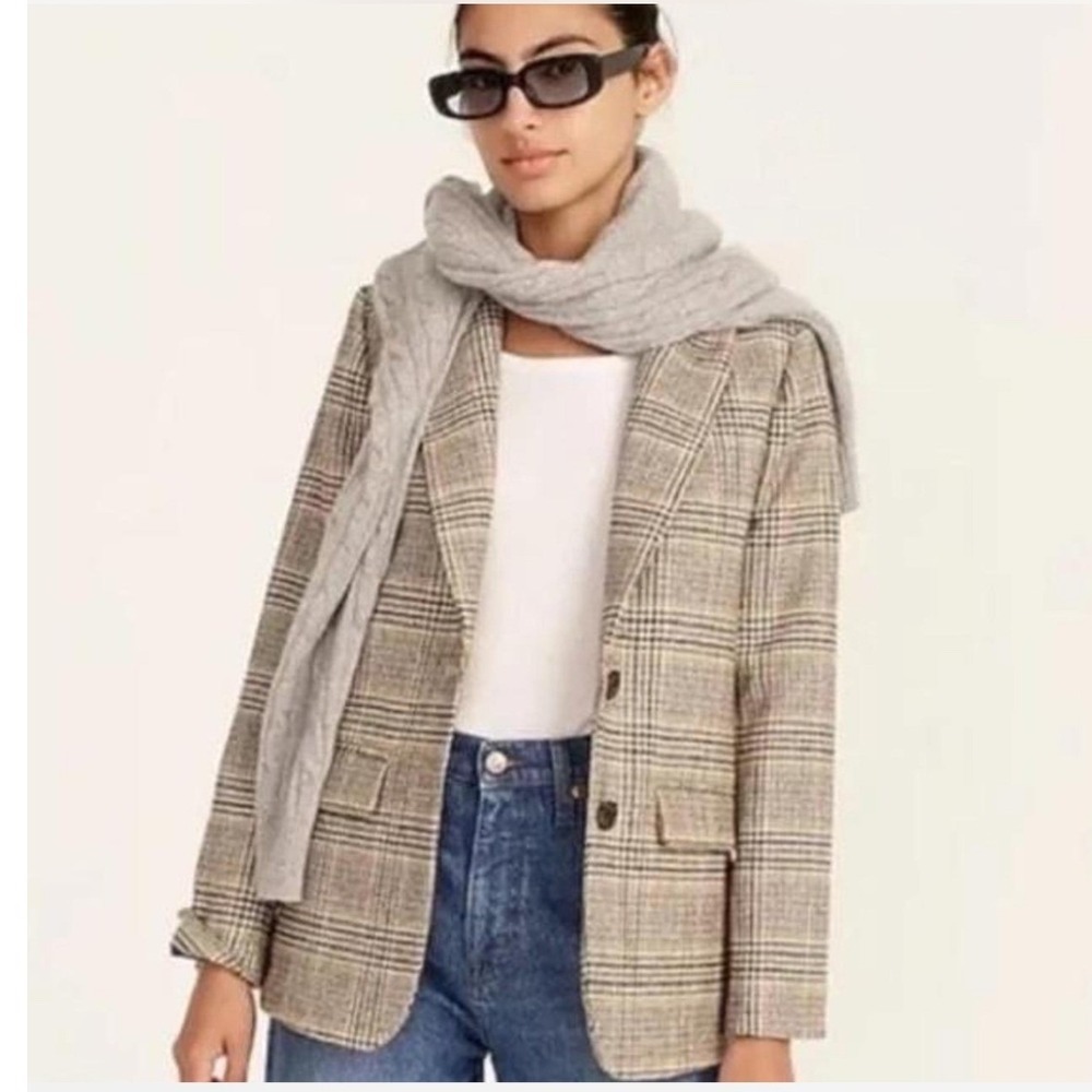 J.Crew Sommerset Glen Plaid 100% Wool Blazer Brown Multi Check BA472 Size 8
